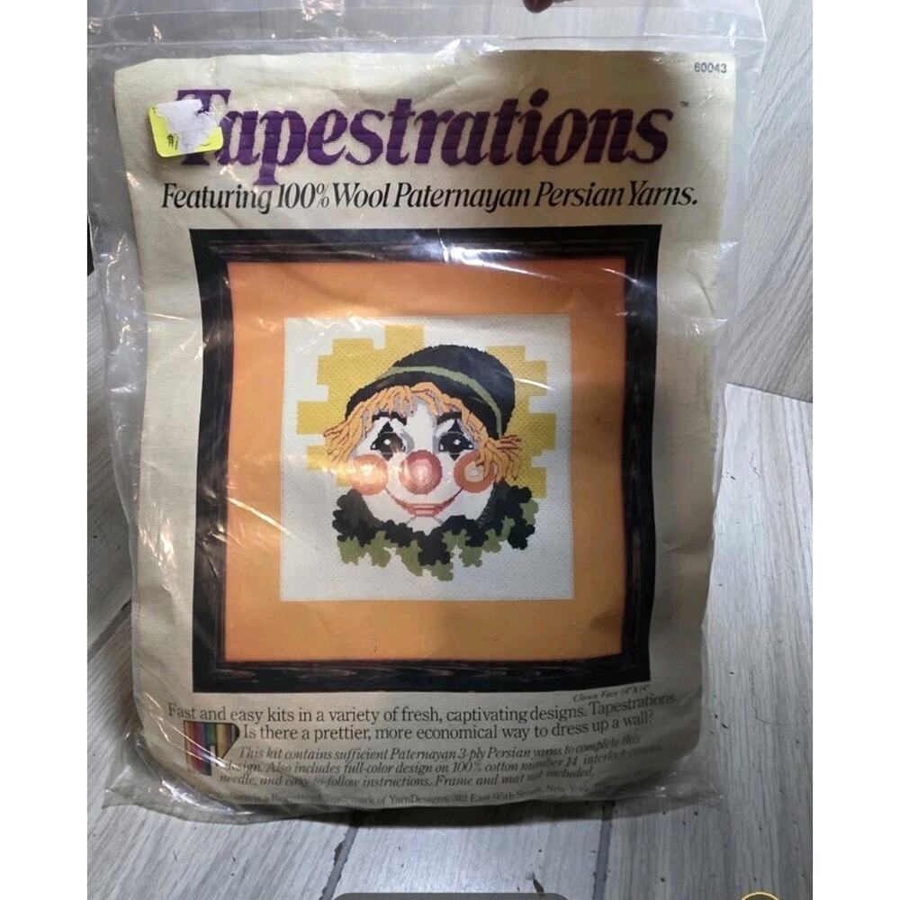 Vtg Tapestrations Needlepoint Kit Clown Face Persian Wool 14x14" New
